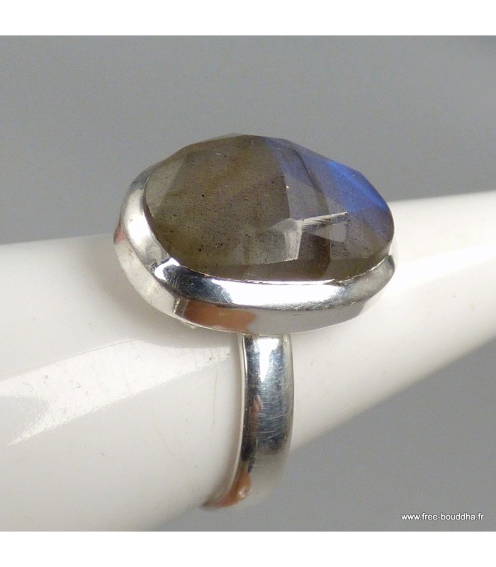 Bague Labradorite bleue facettée argent 925, taille ajustable certifiée