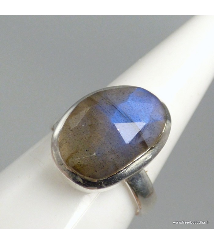 Bague Labradorite bleue facettée argent 925, taille ajustable certifiée