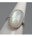 Bague Pierre de Lune arc‑en‑ciel ovale authentique 925 taille 59