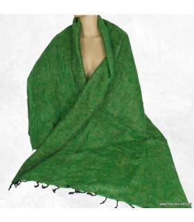 Châle laine de yack vert jaune artisanal chaud et doux - Népal
