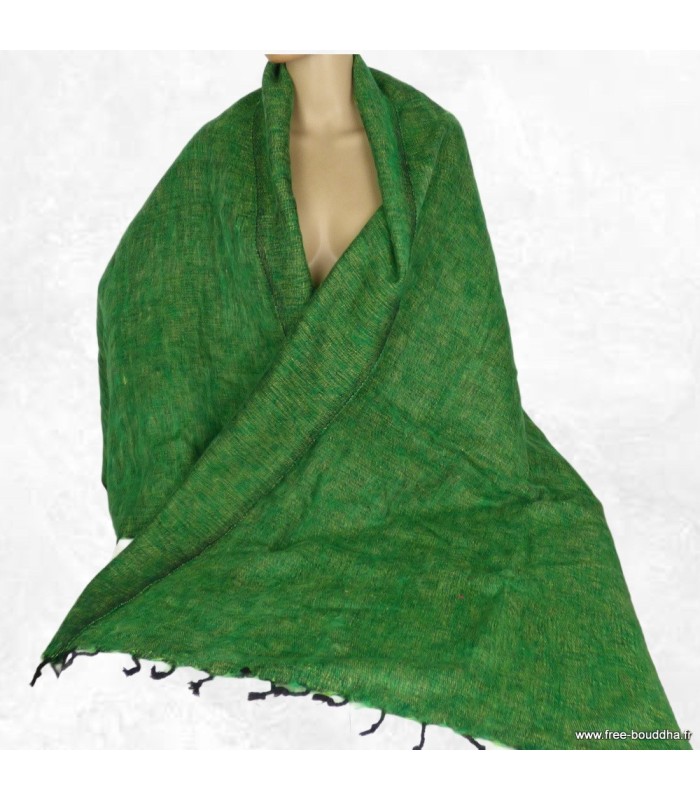 Châle laine de yack vert jaune artisanal chaud et doux - Népal