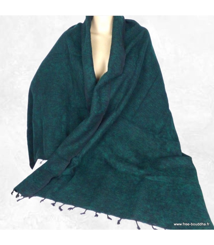 Châle laine de yack vert bouteille chiné noir du Népal