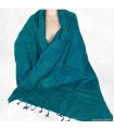 Châle ethnique en laine de yack vert et bleu fabriqué au Népal
