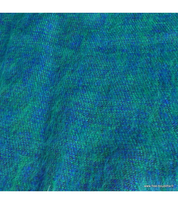 Châle ethnique en laine de yack vert et bleu fabriqué au Népal