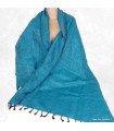 Châle en laine de yack bleu lagon, artisanal, fabriqué au Népal