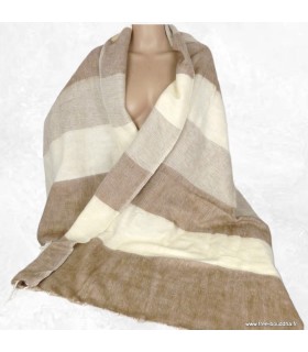 Châle en laine de yack rayures marron beige – Idéal hiver