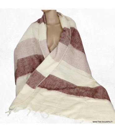 Châle en laine de yack bordeaux écru – Fabrication artisanale du Népal