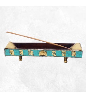 Porte‑encens cuivre et laiton – Mantra de Chenrezi, Népal