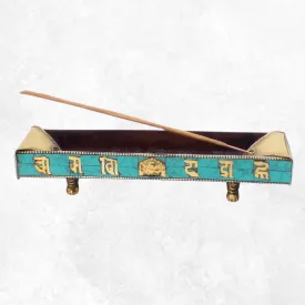 Porte encens tibétain cuivre et turquoise, mantra de Chenrezi - Porte-encens tibétains
