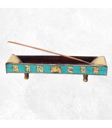Porte‑encens cuivre et laiton – Mantra de Chenrezi, Népal