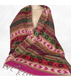 Châle de méditation fuchsia multicolore , châle artisanal du Népal