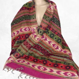 Grand châle de méditation fuschia multicolore 92 x 210 cm - Châle de méditation 100 x 200 cm
