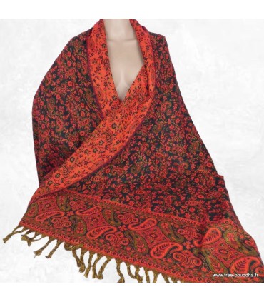 Châle de méditation ethnique noir rouge – Tissage népalais