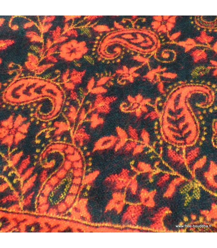 Châle de méditation ethnique noir rouge – Tissage népalais