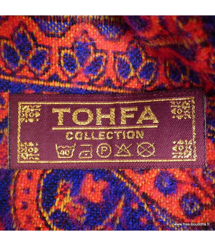 Châle de méditation ethnique noir rouge – Tissage népalais