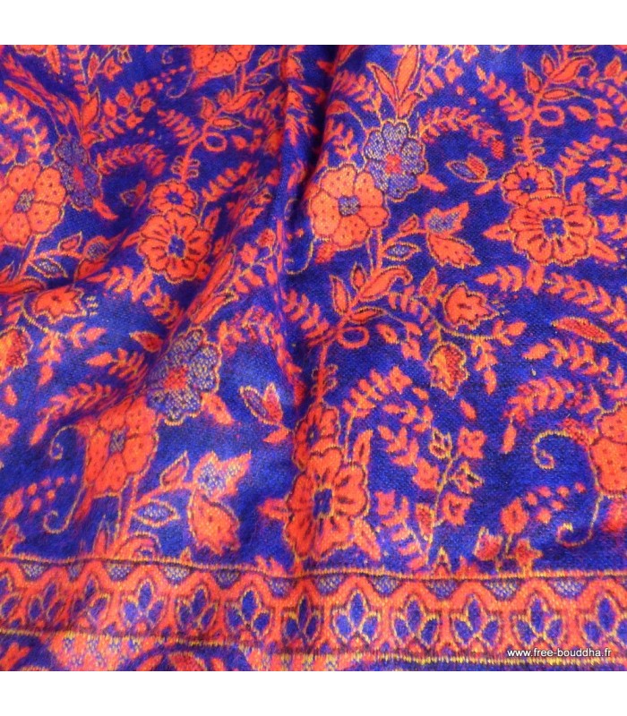 Châle de méditation népalais bleu orange – Grand châle artisanal