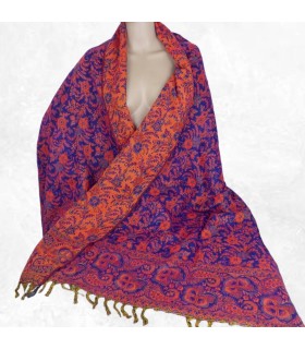 Châle de méditation népalais bleu orange – Grand châle artisanal