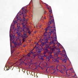 Châle de méditation népalais bleu orange 94 x 210 cm - Châle de méditation 100 x 200 cm