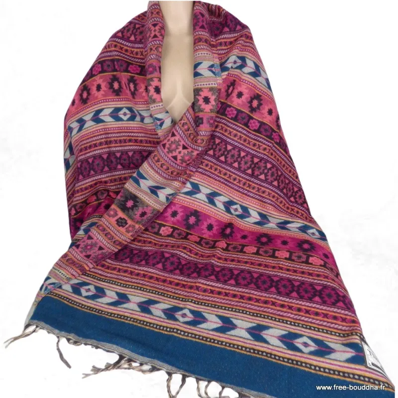 Grand châle de méditation 92 x 210 cm fuschia bleu - Châle de méditation 100 x 200 cm