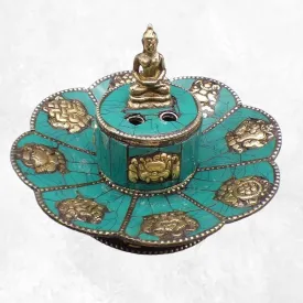 Porte encens bouddha cuivre et turquoise naturelle - Porte-encens tibétains