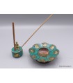 Porte-encens Bouddha turquoise naturelle – Cuivre artisanal Népal