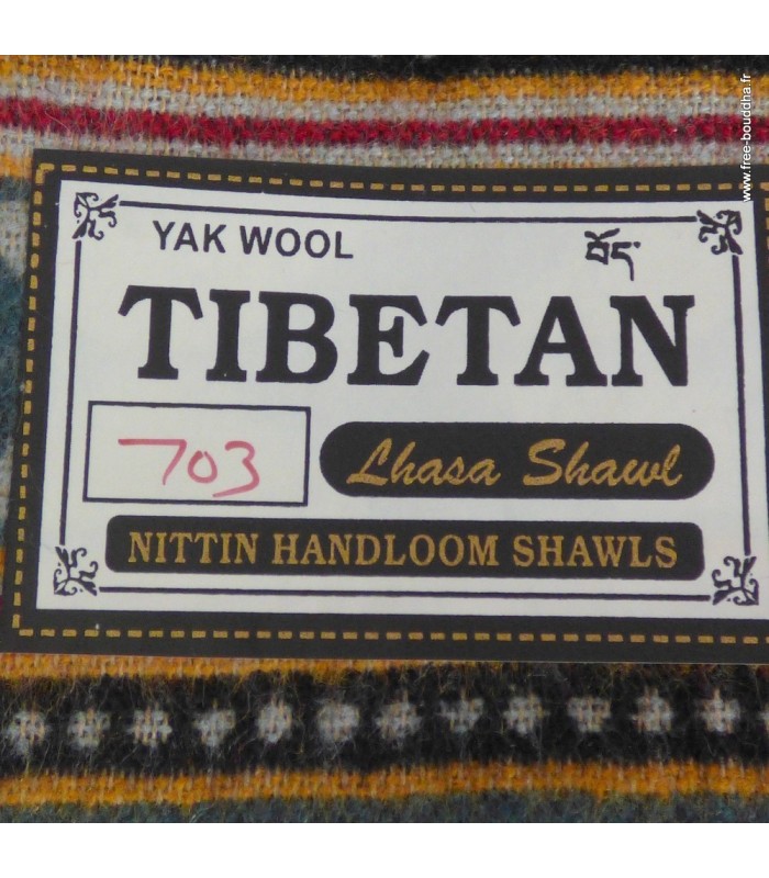 Grand châle népalais gris rouge 92x210 cm fabrication artisanale