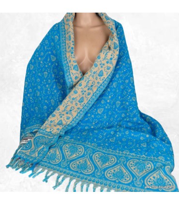 Couverture de méditation turquoise écru 100x200 cm réversible artisanale