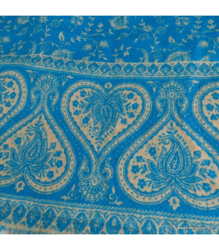 Couverture de méditation turquoise écru 100x200 cm réversible artisanale