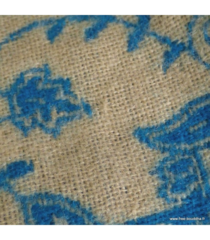 Couverture de méditation turquoise écru 100x200 cm réversible artisanale