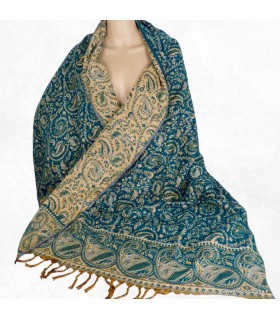 Châle de méditation népalais vert émeraude – Couverture 100 x 200 cm