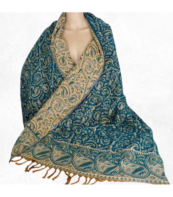 Châle de méditation népalais vert émeraude – Couverture 100 x 200 cm