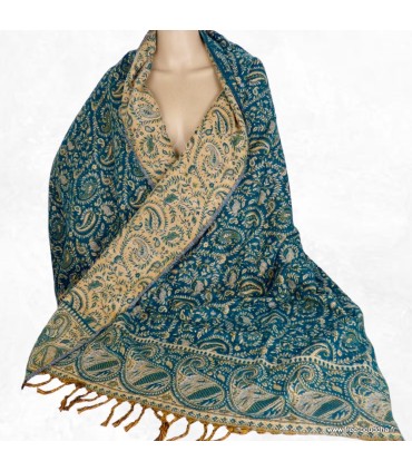 Châle de méditation népalais vert émeraude – Couverture 100 x 200 cm