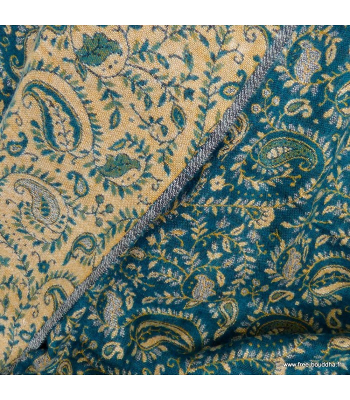 Châle de méditation népalais vert émeraude – Couverture 100 x 200 cm