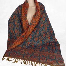 Couverture de méditation népalaise vert orange 100 x 200 cm - Châle de méditation 100 x 200 cm