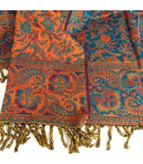 Couverture yoga et méditation vert orange – Tissage artisanal du Népal