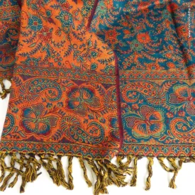 Couverture de méditation népalaise vert orange 100 x 200 cm - Châle de méditation 100 x 200 cm