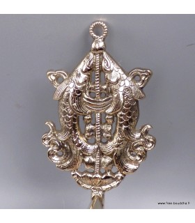 Moulin à prières tibétain mural en laiton – Poisson d’or – 20 cm