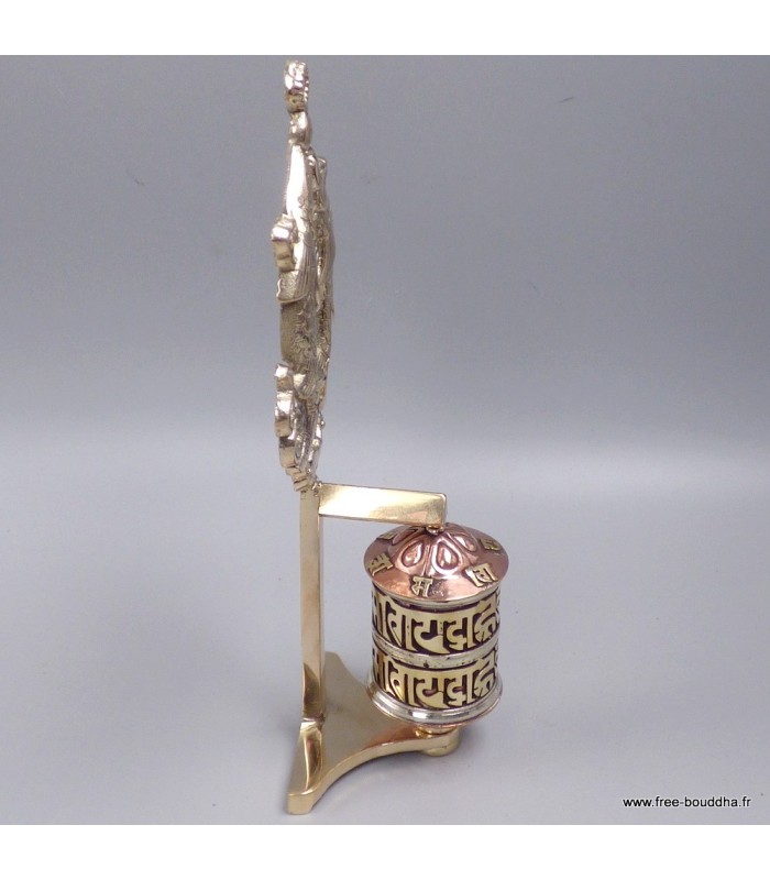 Moulin à prières tibétain mural en laiton – Poisson d’or – 20 cm