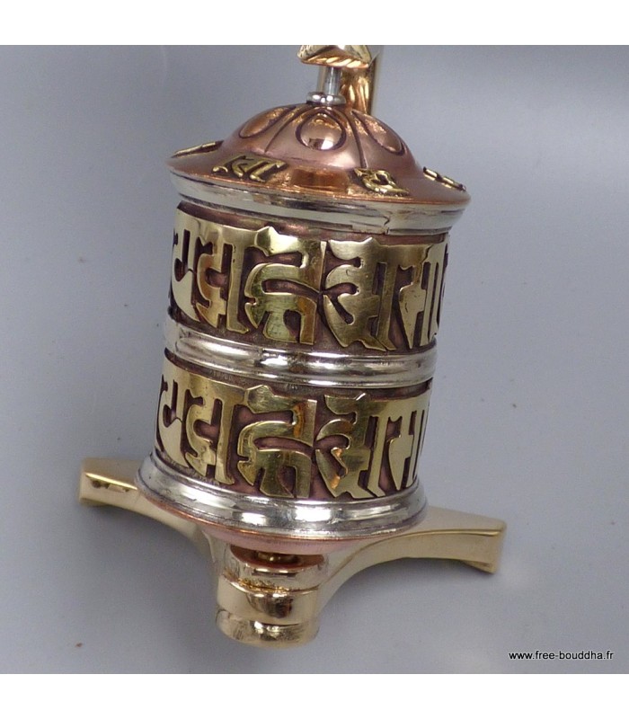 Moulin à prières tibétain mural en laiton – Poisson d’or – 20 cm