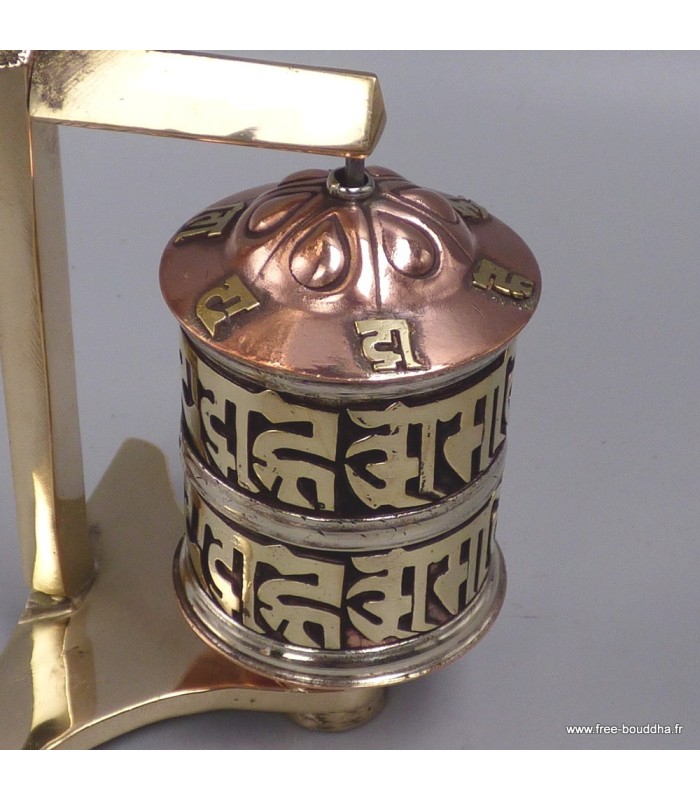 Moulin à prières tibétain mural en laiton – Poisson d’or – 20 cm