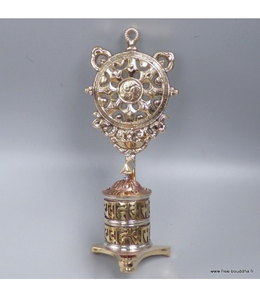 Moulin à prières bouddhiste mural, Roue du Dharma en laiton – 19 cm