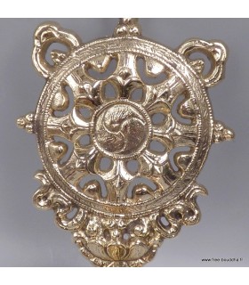 Moulin à prières bouddhiste mural, Roue du Dharma en laiton – 19 cm