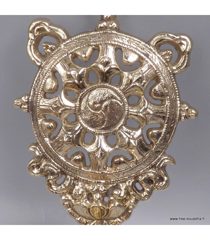 Moulin à prières bouddhiste mural, Roue du Dharma en laiton – 19 cm