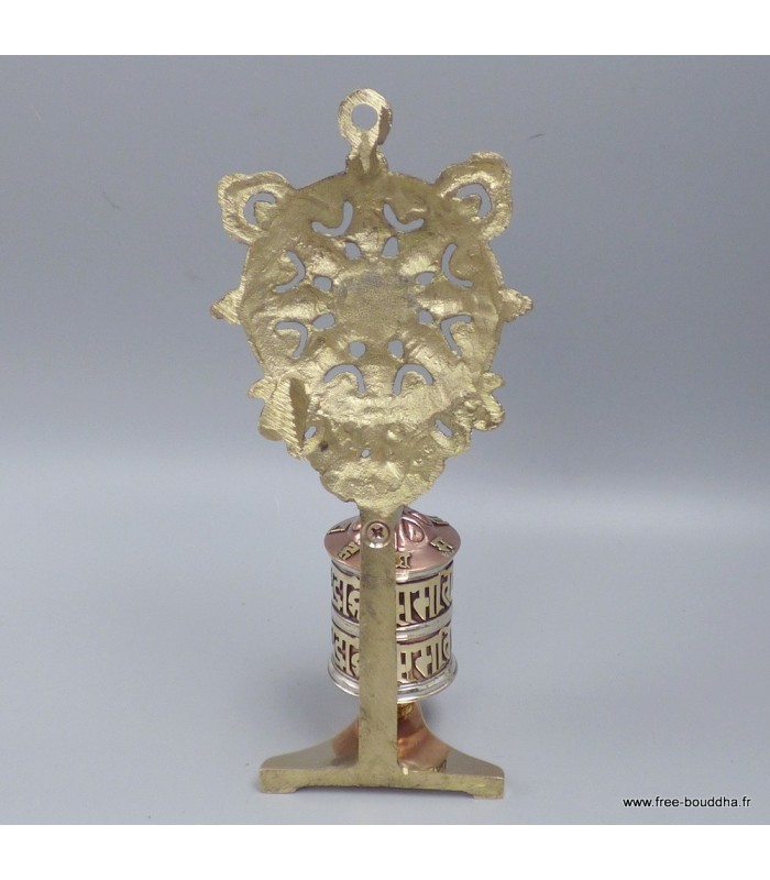 Moulin à prières bouddhiste mural, Roue du Dharma en laiton – 19 cm