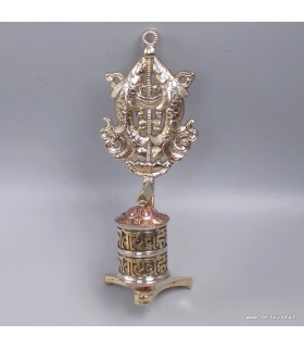 Moulin à prières tibétain mural en laiton – Poisson d’or – 20 cm