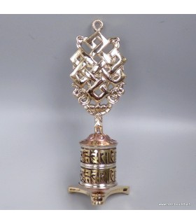 Moulin à prières tibétain mural en laiton – Nœud sans fin – 19 cm