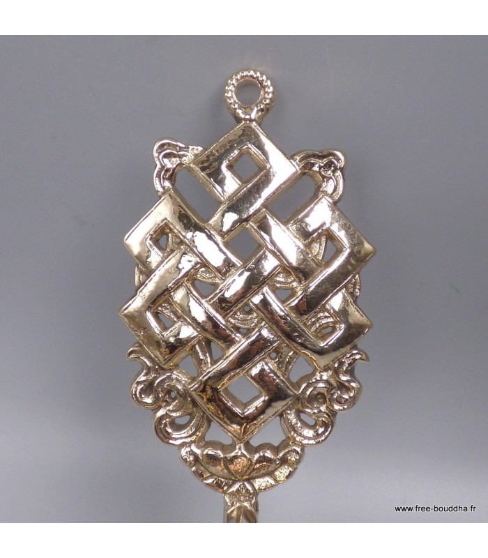 Moulin à prières tibétain mural en laiton – Nœud sans fin – 19 cm