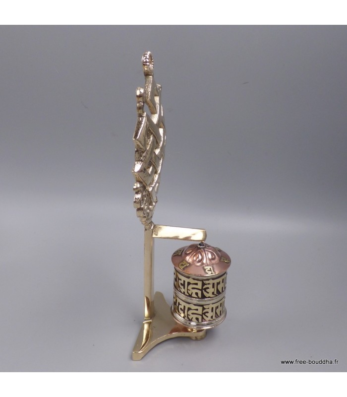 Moulin à prières tibétain mural en laiton – Nœud sans fin – 19 cm