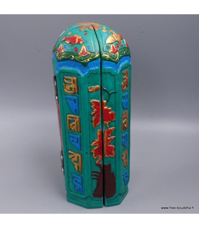 Autel triptyque bouddhiste Tara Verte – Résine artisanale – 20 cm