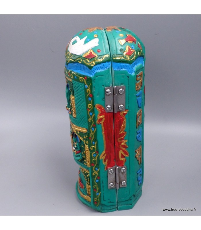 Autel triptyque bouddhiste Tara Verte – Résine artisanale – 20 cm